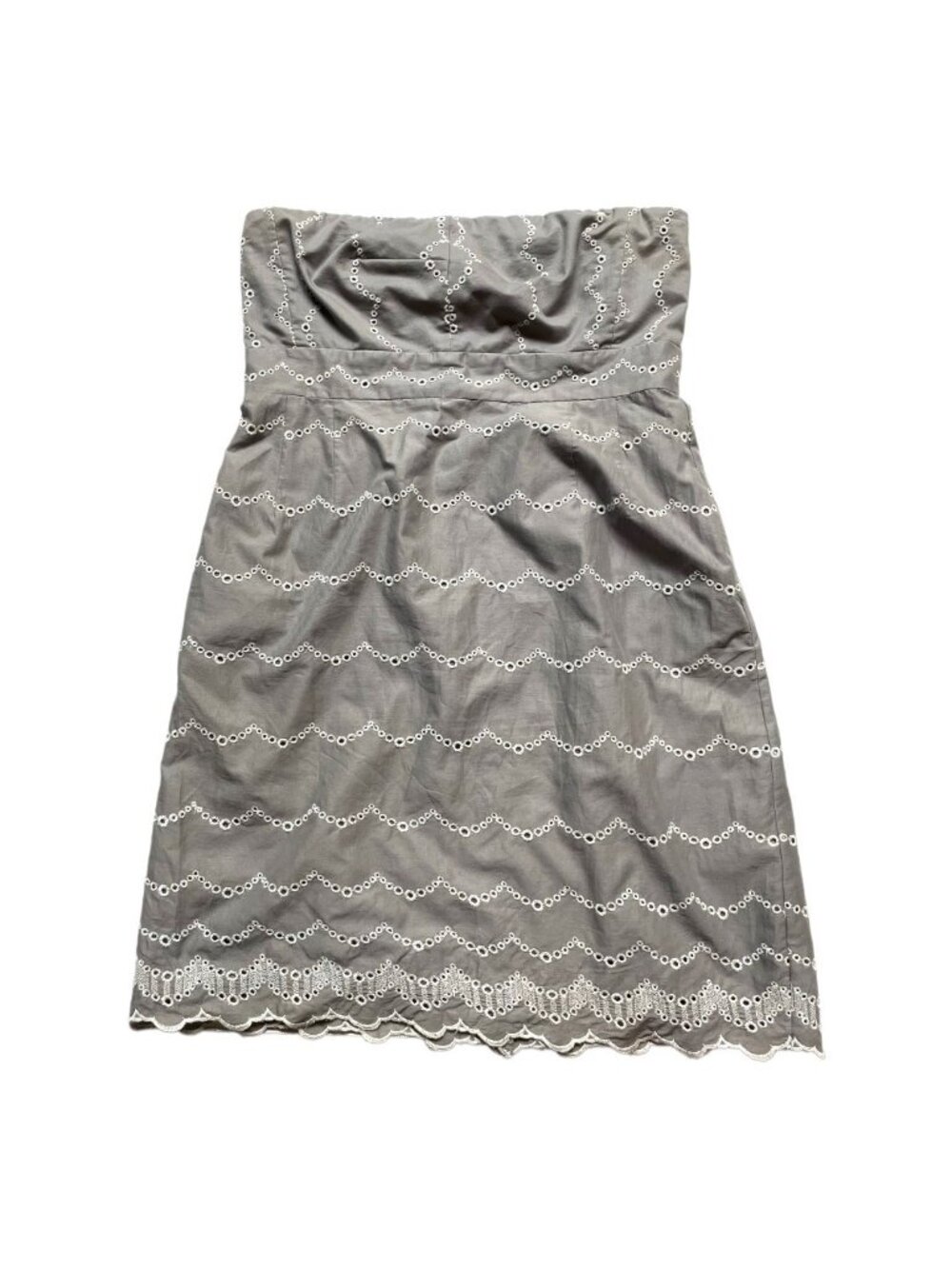 J Crew Womens 12 Gray White Eyelet Embroidered Strapless Cotton Mini Dress